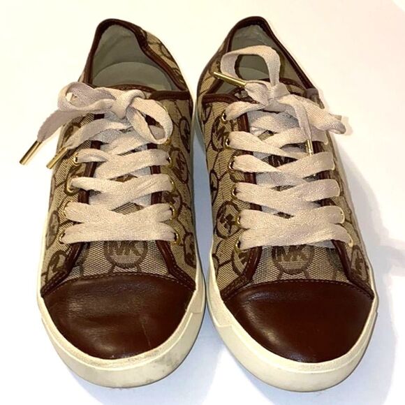 Michael Kors Sneakers MK Logo Tan Brown 8 - Picture 1 of 3